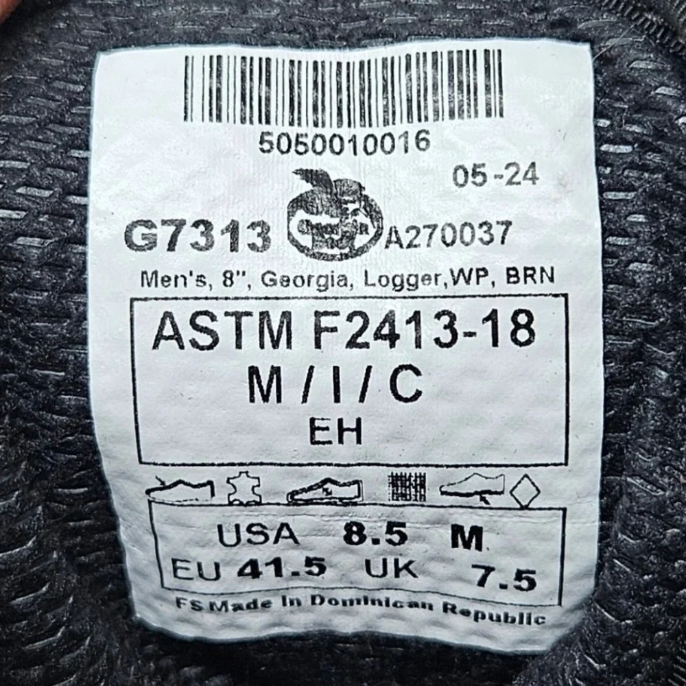 Georgia Boot Logger Work Boots Waterproof Steel Toe G7313 Brown Leather Mens 8.5